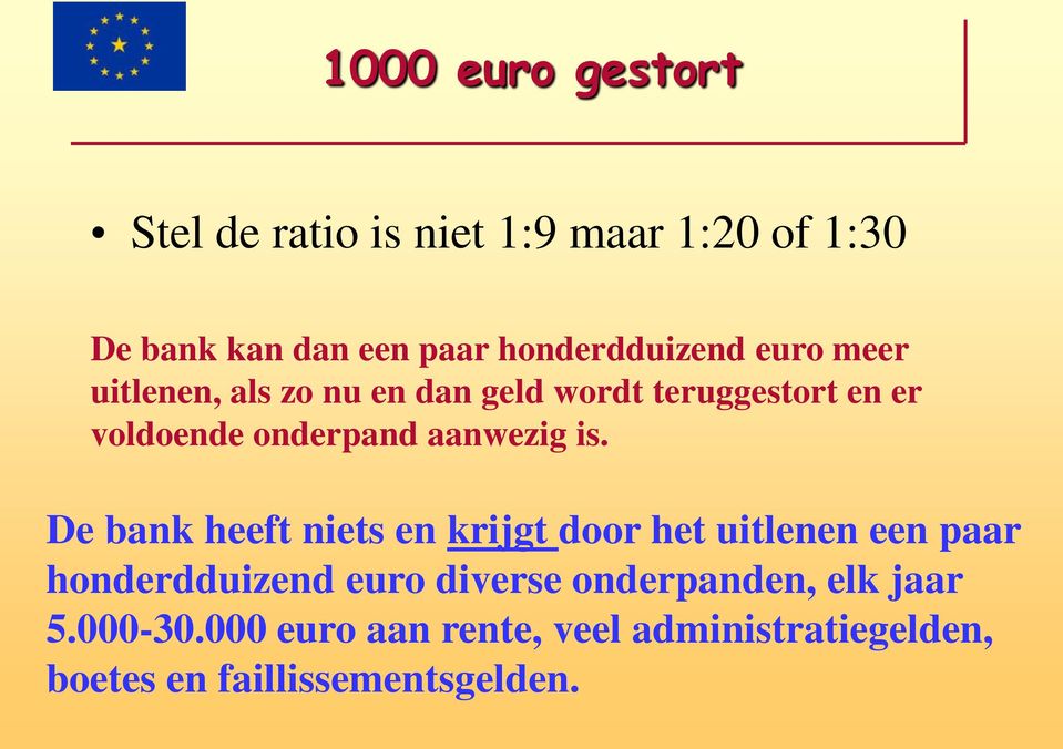 De bank heeft niets en krijgt door het uitlenen een paar honderdduizend euro diverse