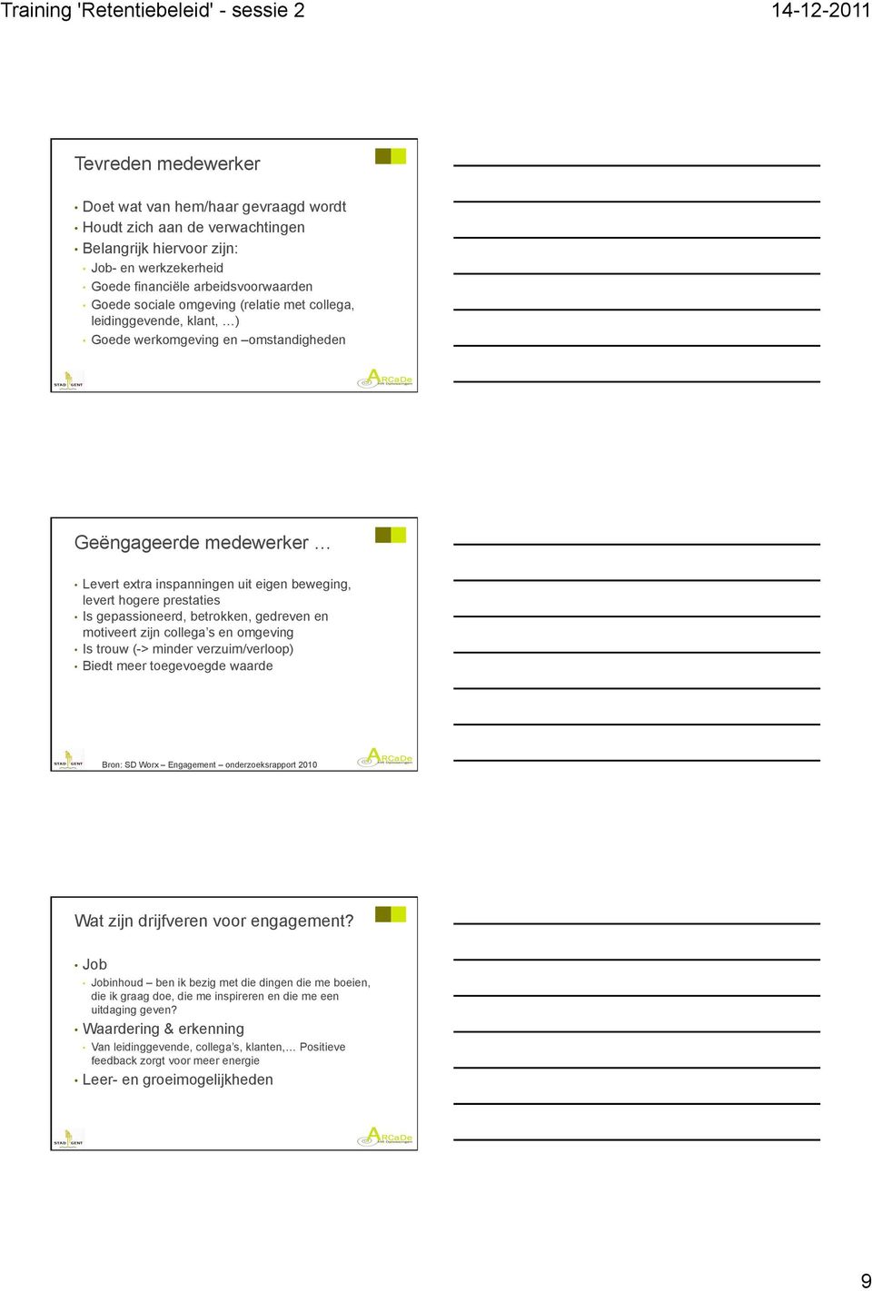 betrokken, gedreven en motiveert zijn collega s en omgeving Is trouw (-> minder verzuim/verloop) Biedt meer toegevoegde waarde Bron: SD Worx Engagement onderzoeksrapport 2010 Wat zijn drijfveren voor