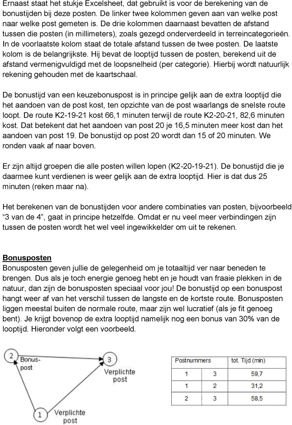 In de voorlaatste kolom staat de totale afstand tussen de twee posten. De laatste kolom is de belangrijkste.