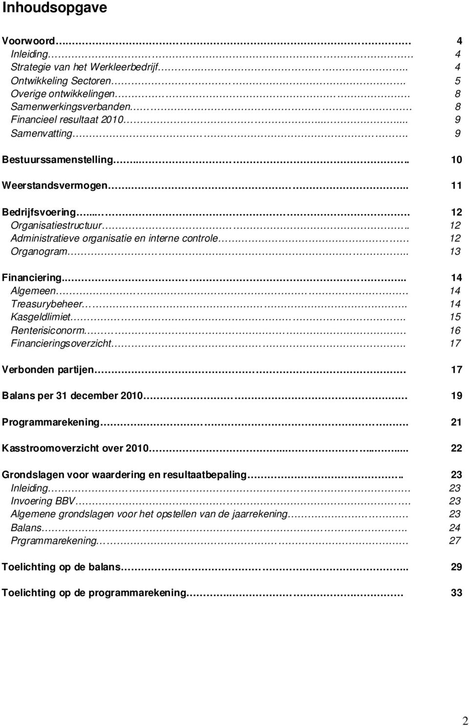 ... 14 Algemeen 14 Treasurybeheer. 14 Kasgeldlimiet. 15 Renterisiconorm 16 Financieringsoverzicht. 17 Verbonden partijen 17 Balans per 31 december 2010. 19 Programmarekening.