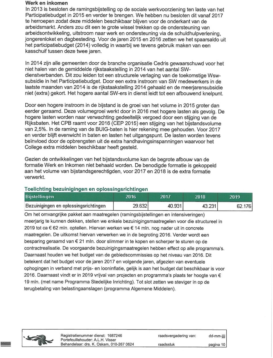 Anders zou dit een te grote wissel trekken op de ondersteuning van arbeidsontwikkeling, uitstroom naar werk en ondersteuning via de schuldhulpverlening, jongerenloket en dagbesteding.