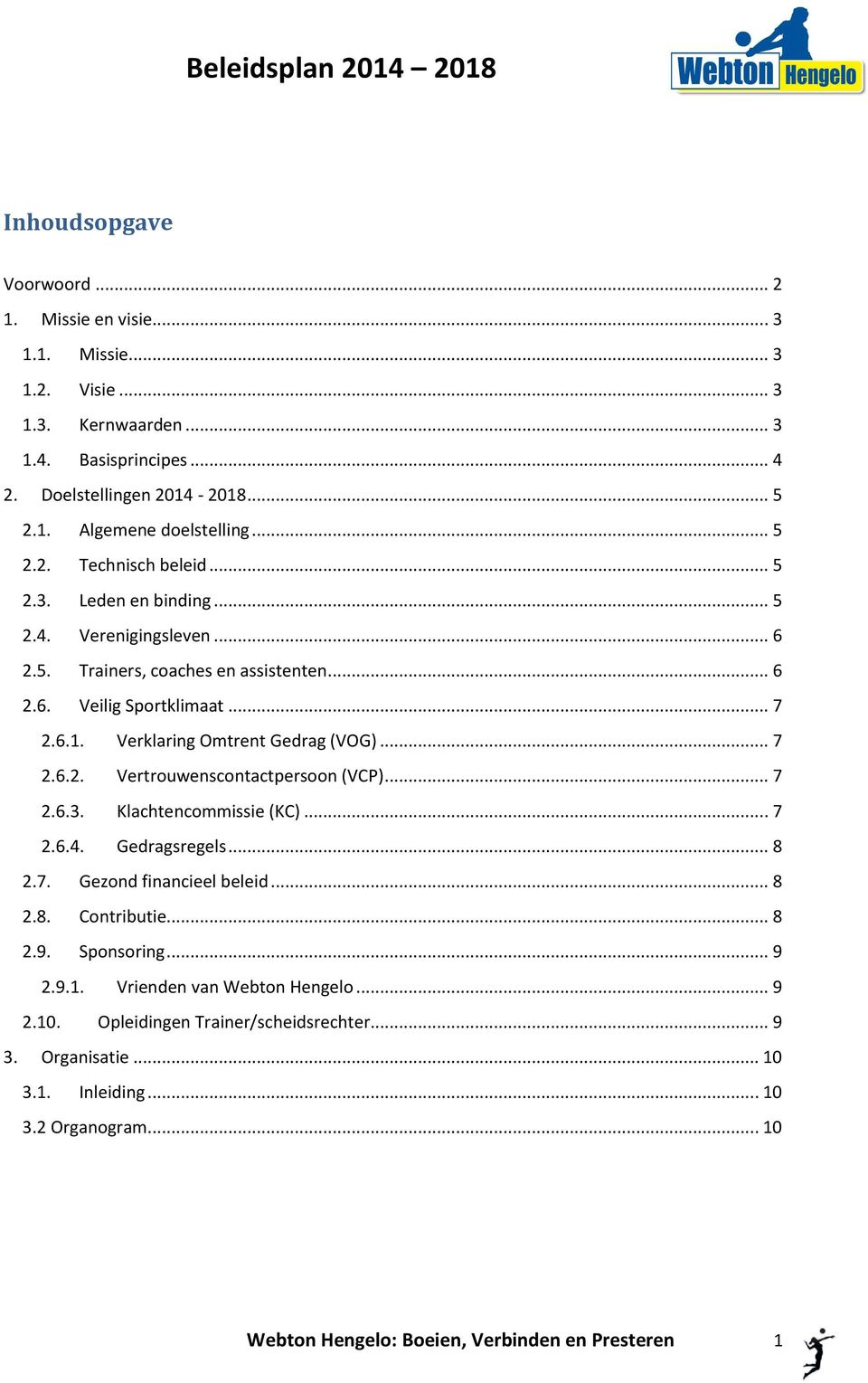 Verklaring Omtrent Gedrag (VOG)... 7 2.6.2. Vertrouwenscontactpersoon (VCP)... 7 2.6.3. Klachtencommissie (KC)... 7 2.6.4. Gedragsregels... 8 2.7. Gezond financieel beleid... 8 2.8. Contributie.