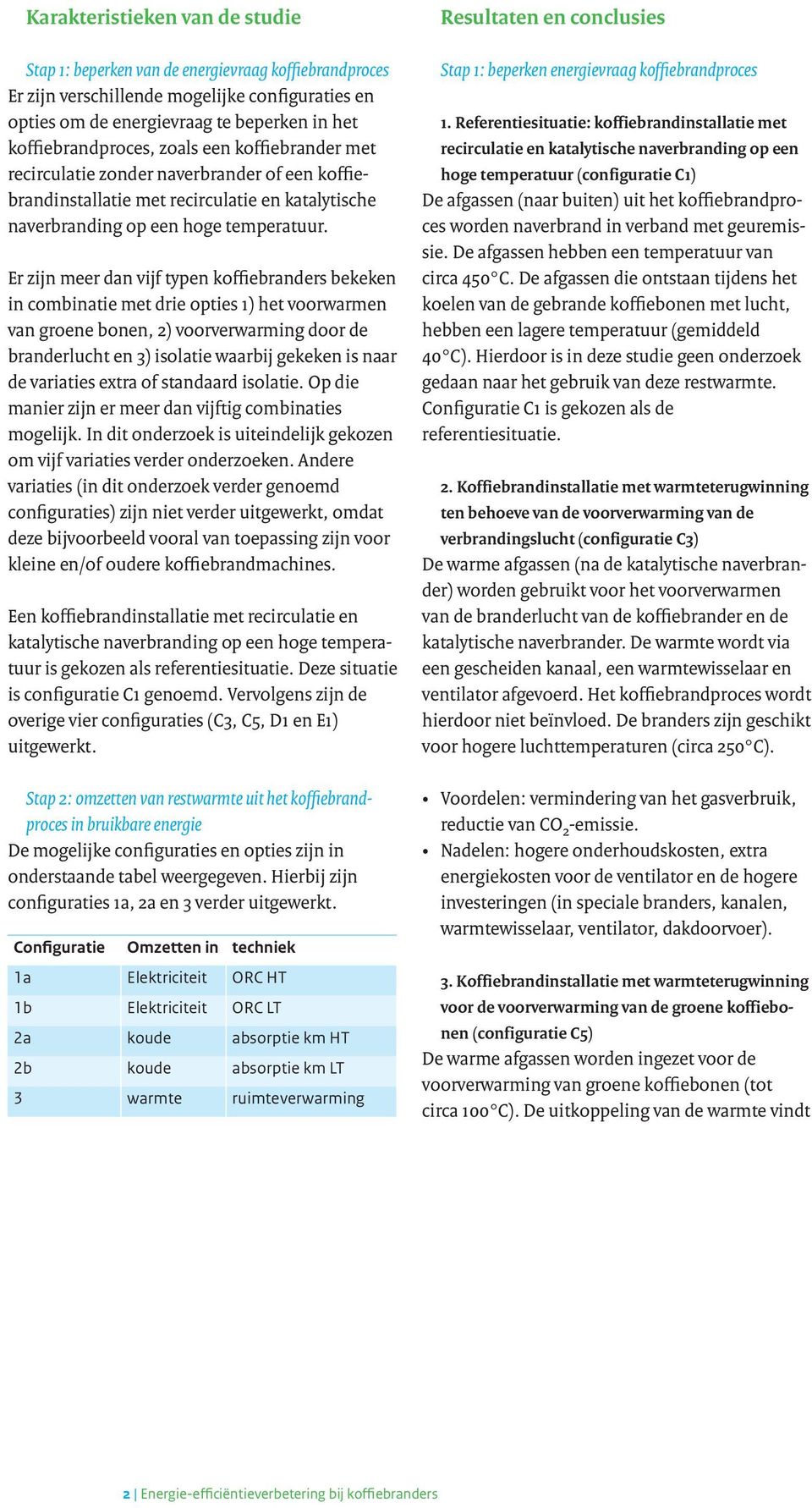 Er zijn meer dan vijf typen koffiebranders bekeken in combinatie met drie opties 1) het voorwarmen van groene bonen, 2) voorverwarming door de branderlucht en 3) isolatie waarbij gekeken is naar de