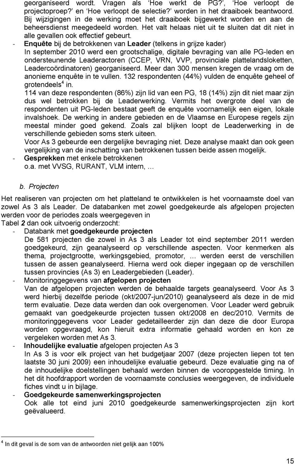 - Enquête bij de betrokkenen van Leader (telkens in grijze kader) In september 2010 werd een grootschalige, digitale bevraging van alle PG-leden en ondersteunende Leaderactoren (CCEP, VRN, VVP,