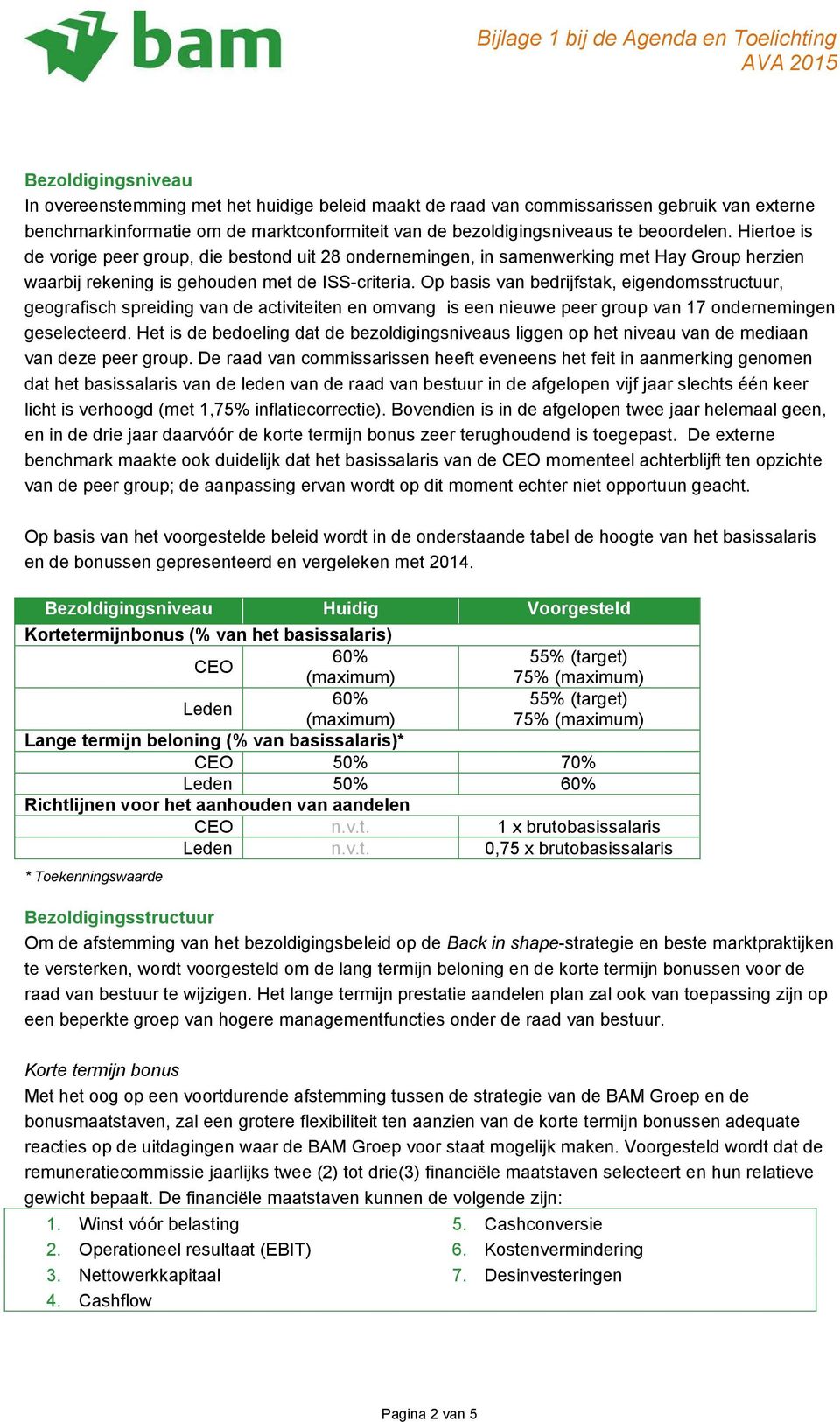 Op basis van bedrijfstak, eigendomsstructuur, geografisch spreiding van de activiteiten en omvang is een nieuwe peer group van 17 ondernemingen geselecteerd.