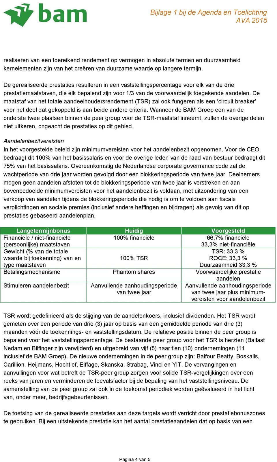 De maatstaf van het totale aandeelhoudersrendement (TSR) zal ook fungeren als een circuit breaker voor het deel dat gekoppeld is aan beide andere criteria.