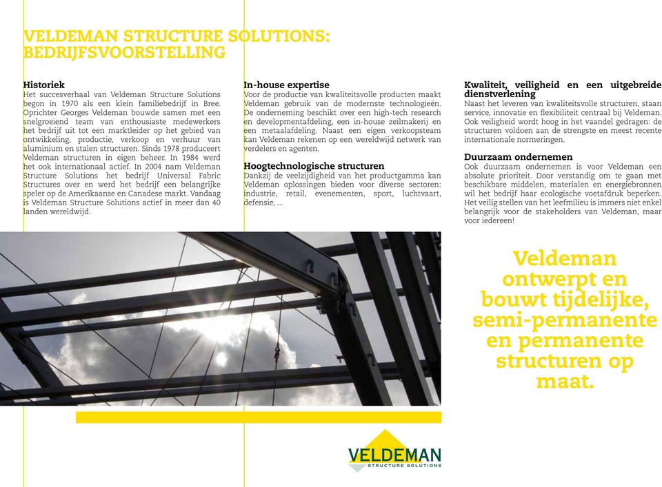 aluminium en stalen structuren. Sinds 1978 produceert Veldeman structuren in eigen beheer. In 1984 werd het ook internationaal actief.