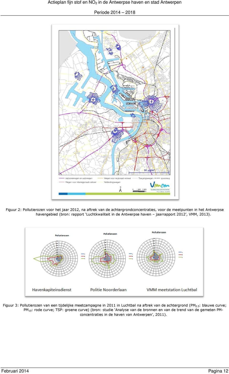 Figuur 3: Pollutierozen van een tijdelijke meetcampagne in 2011 in Luchtbal na aftrek van de achtergrond (PM 2.