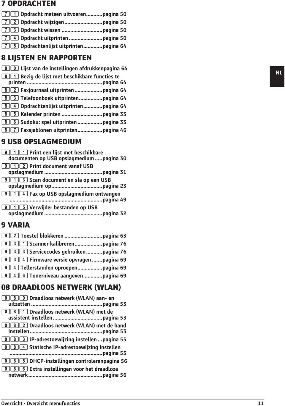 ..pagina 64 8 LIJSTEN EN RAPPORTEN Lijst van de instellingen afdrukken 80 Lijst van de instellingen afdrukkenpagina 64 Bezig de lijst met beschikbare functies te printen 81 Bezig de lijst met