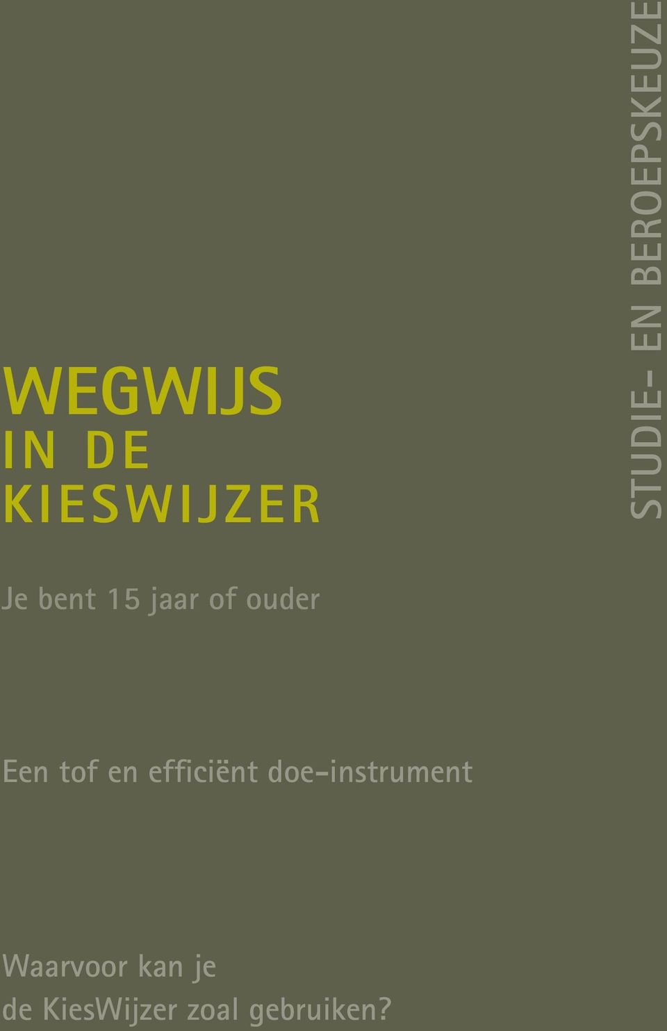 Ja, maar ook belangrijk: het gaat om je toekomst. Een tof en efficiënt doe-instrument Meer dan een leesboek is de KiesWijzer een werkboek.