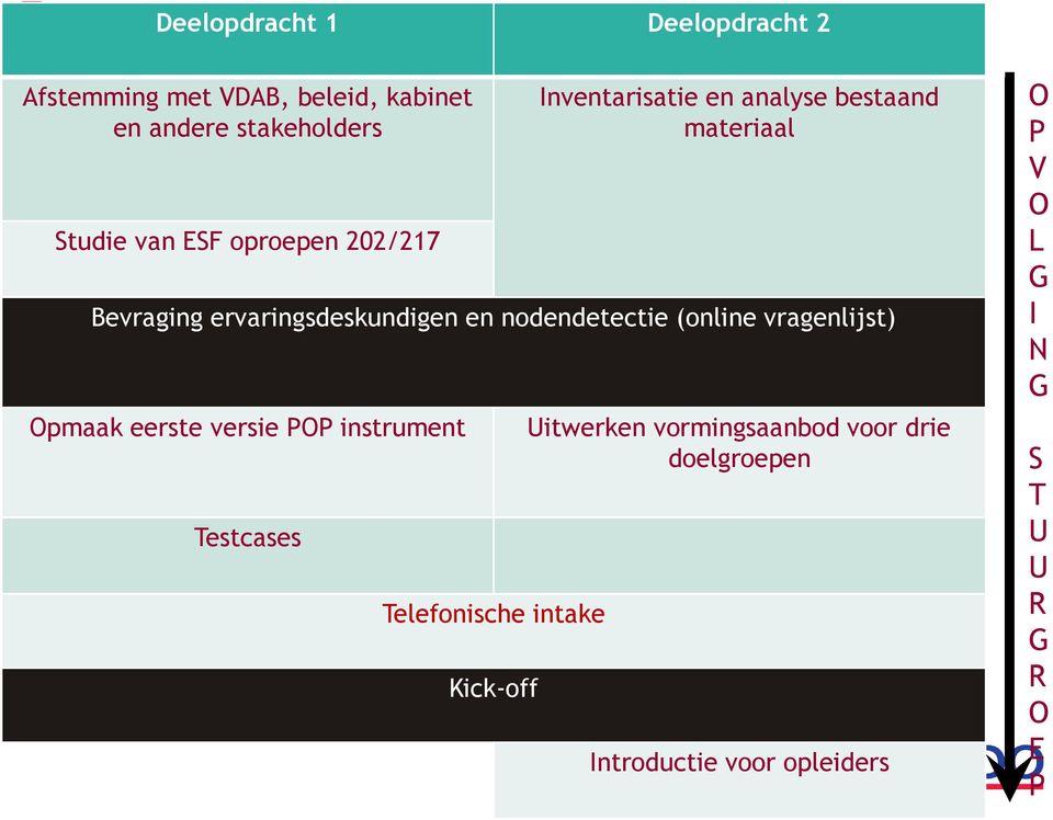 nodendetectie (online vragenlijst) Opmaak eerste versie POP instrument Testcases Telefonische intake