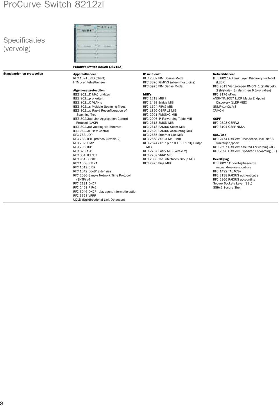 3ad Link Aggregation Control Protocol (LACP) IEEE 802.3af voeding via Ethernet IEEE 802.