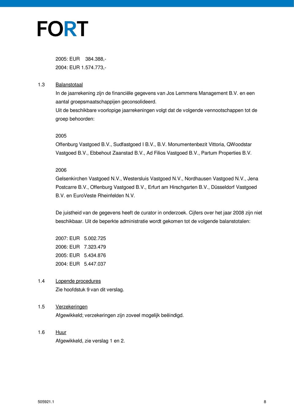 V., Ebbehout Zaanstad B.V., Ad Filios Vastgoed B.V., Partum Properties B.V. 2006 Gelsenkirchen Vastgoed N.V., Westersluis Vastgoed N.V., Nordhausen Vastgoed N.V., Jena Postcarre B.V., Offenburg Vastgoed B.