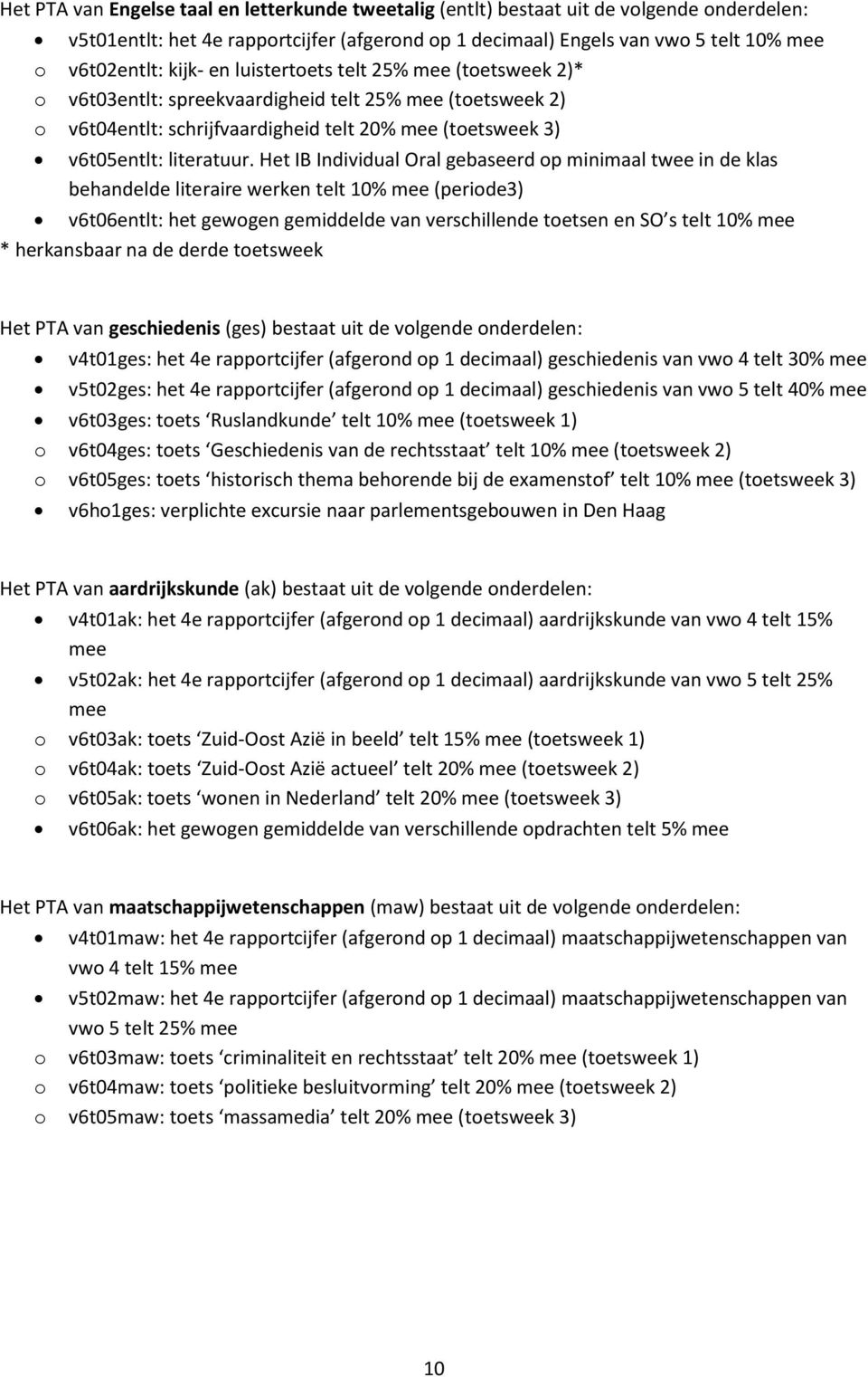 Het IB Individual Oral gebaseerd p minimaal twee in de klas behandelde literaire werken telt 10% mee (peride3) v6t06entlt: het gewgen gemiddelde van verschillende tetsen en SO s telt 10% mee *