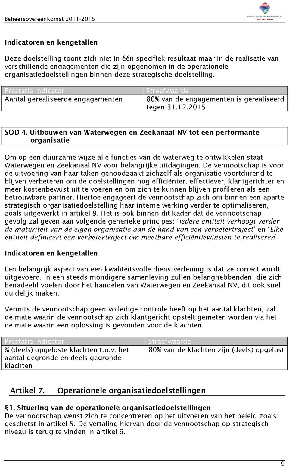 Uitbouwen van Waterwegen en Zeekanaal NV tot een performante organisatie Om op een duurzame wijze alle functies van de waterweg te ontwikkelen staat Waterwegen en Zeekanaal NV voor belangrijke