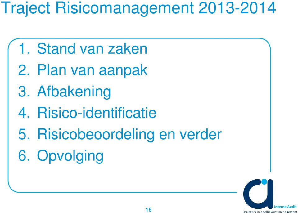 Afbakening 4. Risico-identificatie 5.