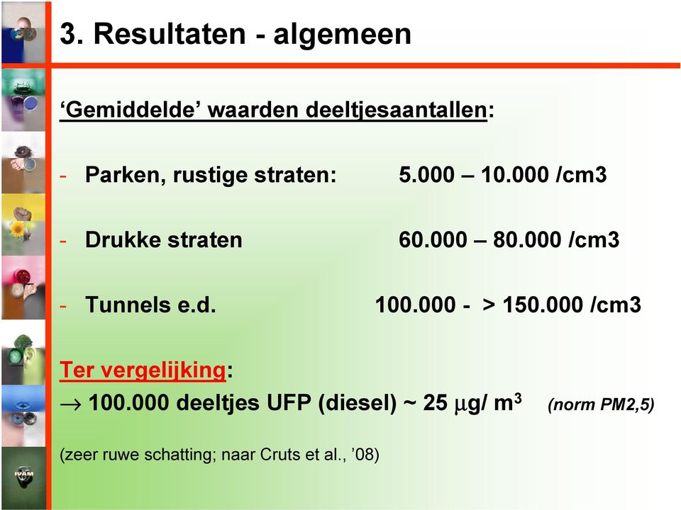 000 /cm3 - Tunnels e.d. 100.000 - > 150.000 /cm3 Ter vergelijking: 100.