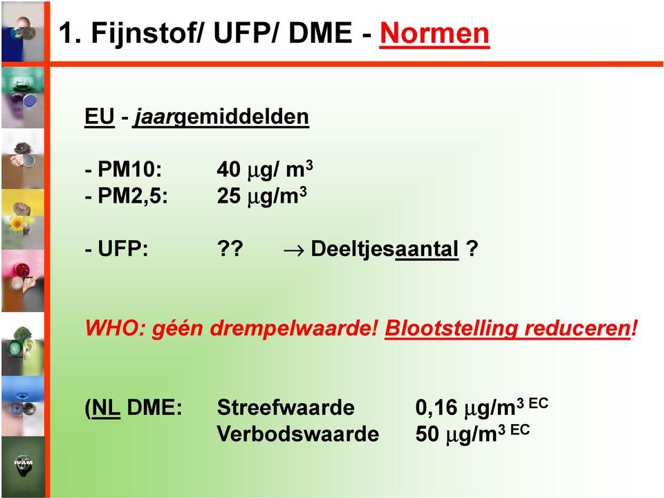 ? Deeltjesaantal? WHO: géén drempelwaarde!