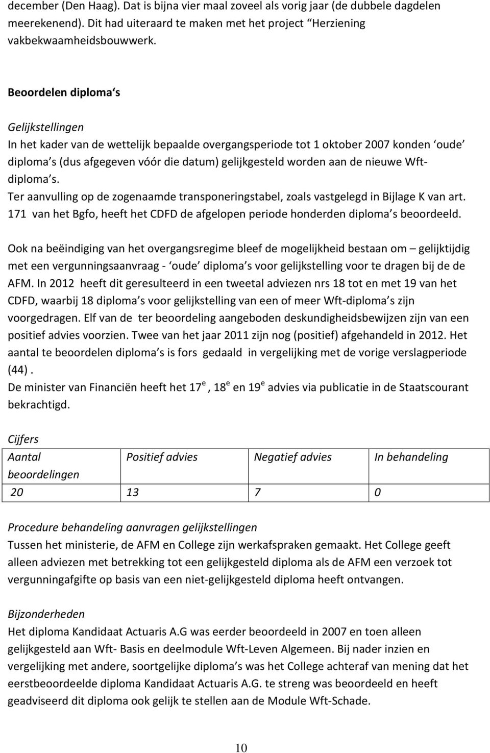 nieuwe Wftdiploma s. Ter aanvulling op de zogenaamde transponeringstabel, zoals vastgelegd in Bijlage K van art. 171 van het Bgfo, heeft het CDFD de afgelopen periode honderden diploma s beoordeeld.