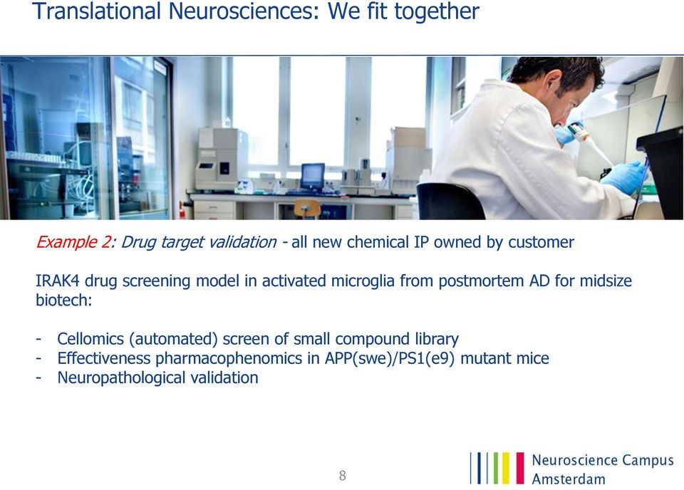 postmortem AD for midsize biotech: - Cellomics (automated) screen of small compound