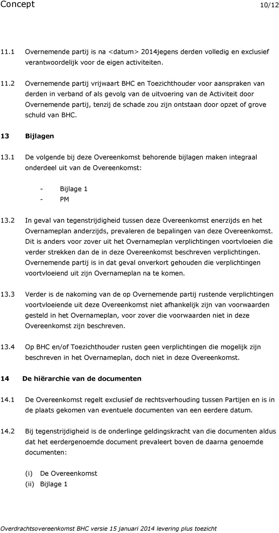 2 Overnemende partij vrijwaart BHC en Toezichthouder voor aanspraken van derden in verband of als gevolg van de uitvoering van de Activiteit door Overnemende partij, tenzij de schade zou zijn