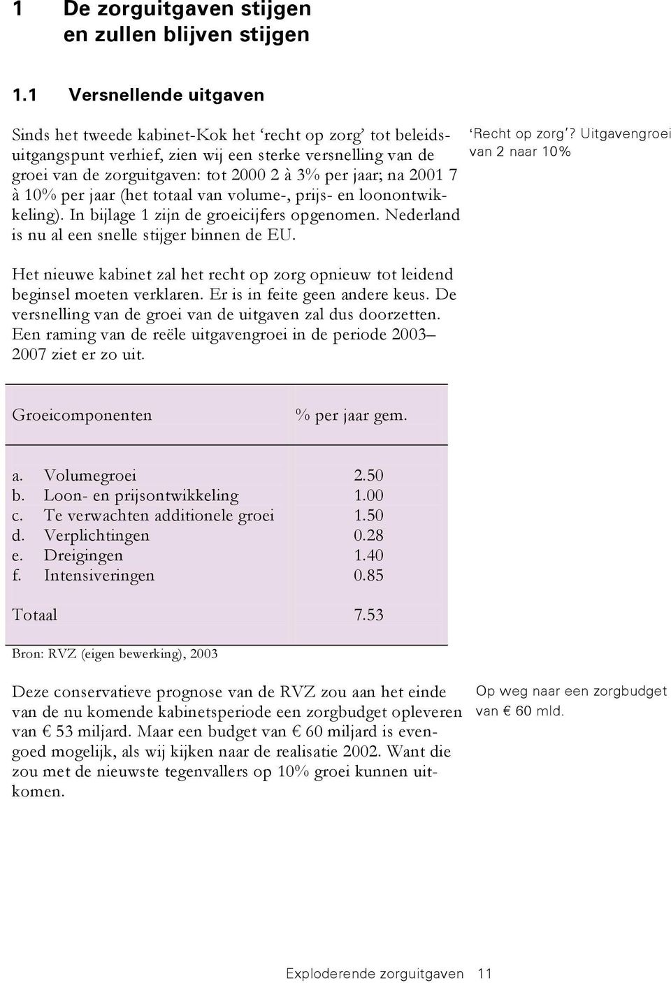 2001 7 à 10% per jaar (het totaal van volume-, prijs- en loonontwikkeling). In bijlage 1 zijn de groeicijfers opgenomen. Nederland is nu al een snelle stijger binnen de EU.