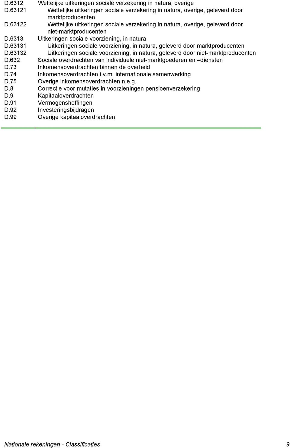 63131 Uitkeringen sociale voorziening, in natura, geleverd door marktproducenten D.63132 Uitkeringen sociale voorziening, in natura, geleverd door niet-marktproducenten D.