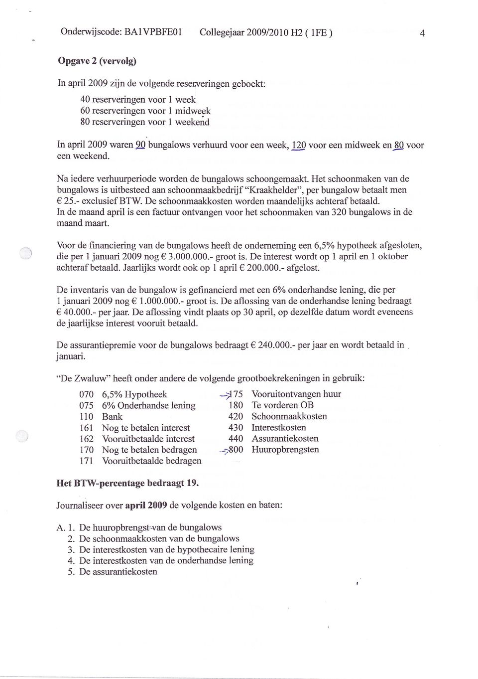 Het schnmaken van de bungalws is uitbesteed aan schnmaakbedrijf "Kraakhelder", per bungalw betaalt men 25.- exclusief BTW. De schnmaakksten wrden maandelijks achteraf betáald.