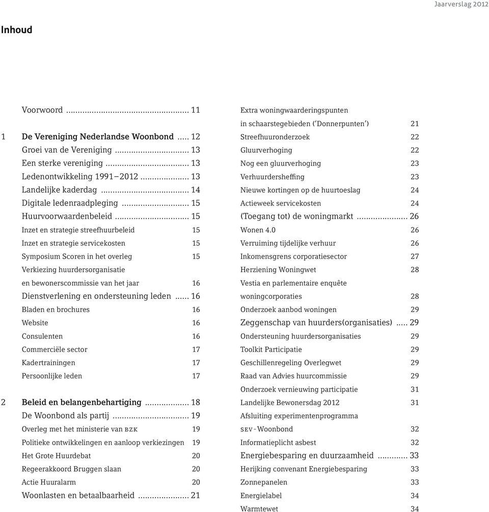 .. 15 Inzet en strategie streefhuurbeleid 15 Inzet en strategie servicekosten 15 Symposium Scoren in het overleg 15 Verkiezing huurdersorganisatie en bewonerscommissie van het jaar 16 Dienstverlening