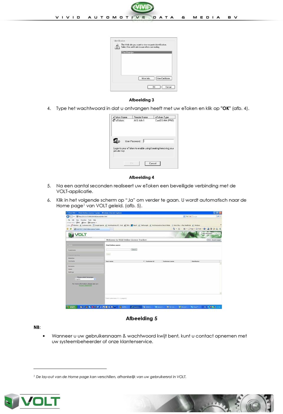 Klik in het volgende scherm op Ja om verder te gaan. U wordt automatisch naar de Home page 1 van VOLT geleid. (afb. 5).