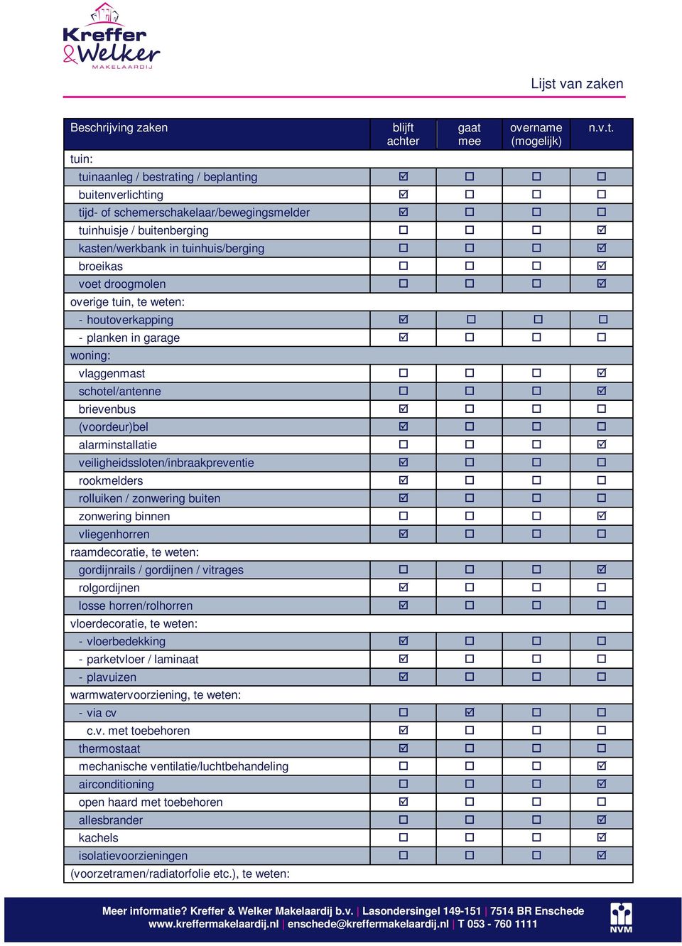 alarminstallatie veiligheidssloten/inbraakpreventie rookmelders rolluiken / zonwering buiten zonwering binnen vliegenhorren raamdecoratie, te weten: gordijnrails / gordijnen / vitrages rolgordijnen