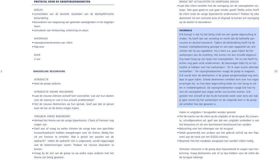 INTRODUCTIE NIEUWE DEELNEMERS Laat de nieuwe cliënten zichzelf kort voorstellen: wat zijn hun doelen voor de nazorg en wat is hun actuele problematiek? Stel de nieuwe deelnemers op hun gemak.