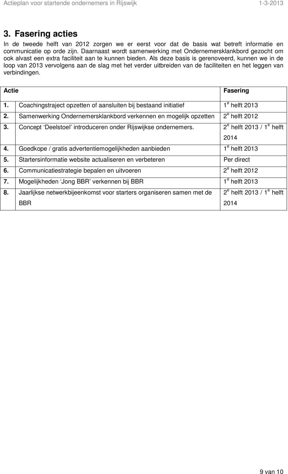 Als deze basis is gerenoveerd, kunnen we in de loop van 2013 vervolgens aan de slag met het verder uitbreiden van de faciliteiten en het leggen van verbindingen. Actie Fasering 1.