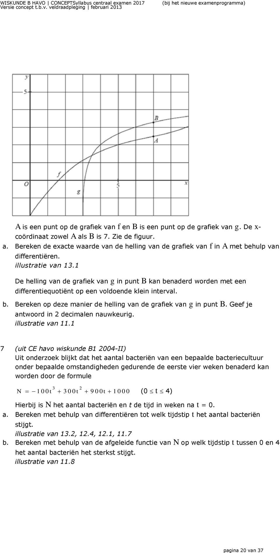 s B is 7. Zie de figuur. a. Bereken de eacte waarde van de helling van de grafiek van f in A met behulp van differentiëren. illustratie van 13.