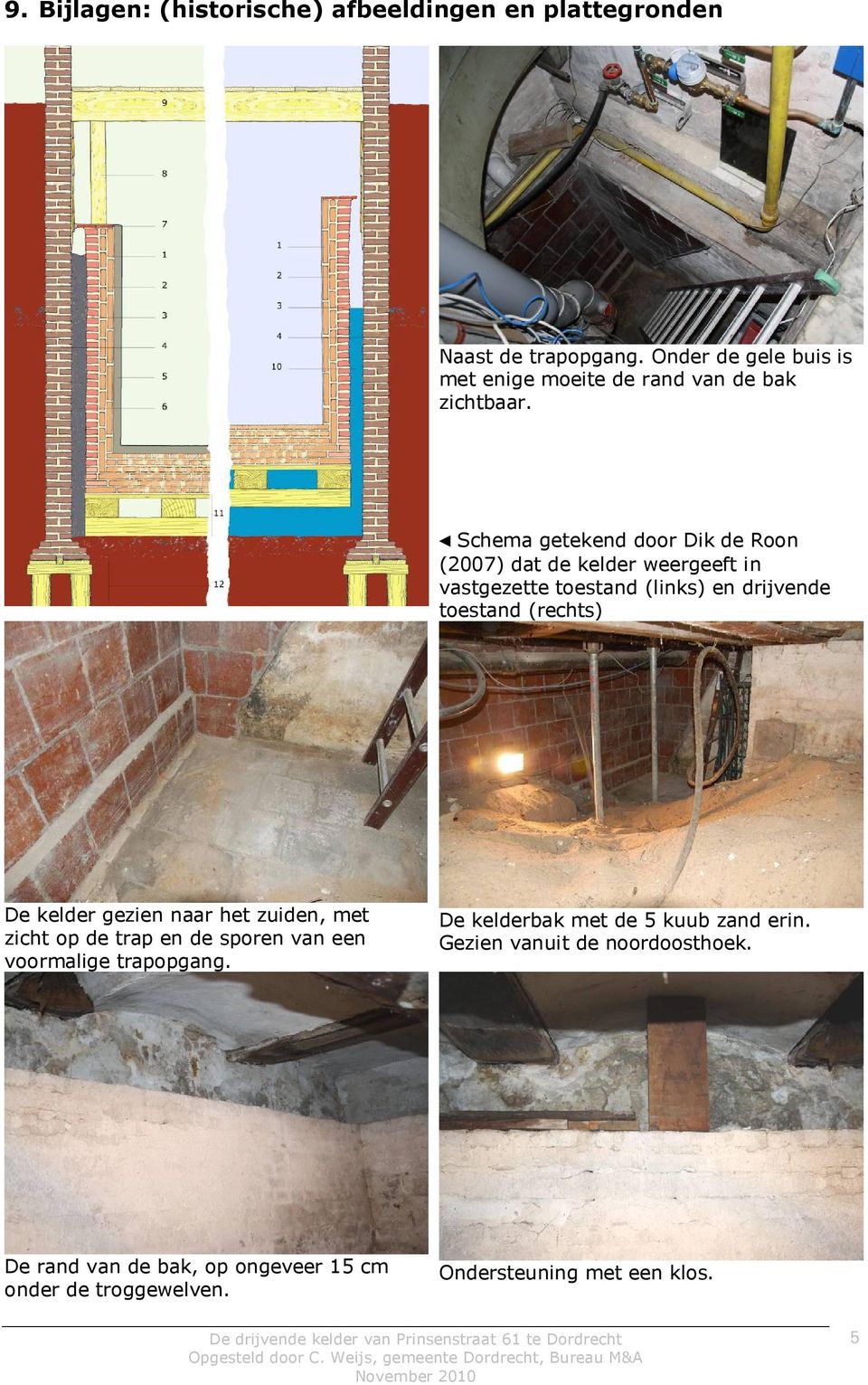 Schema getekend door Dik de Roon (2007) dat de kelder weergeeft in vastgezette toestand (links) en drijvende toestand (rechts) De