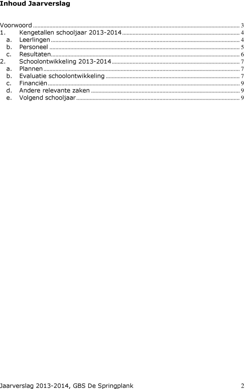 .. 7 a. Plannen... 7 b. Evaluatie schoolontwikkeling... 7 c. Financiën... 9 d.