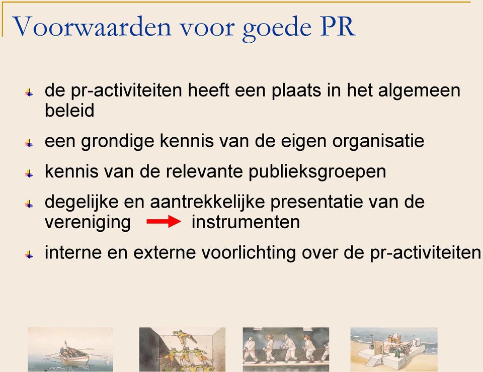 de relevante publieksgroepen degelijke en aantrekkelijke presentatie van