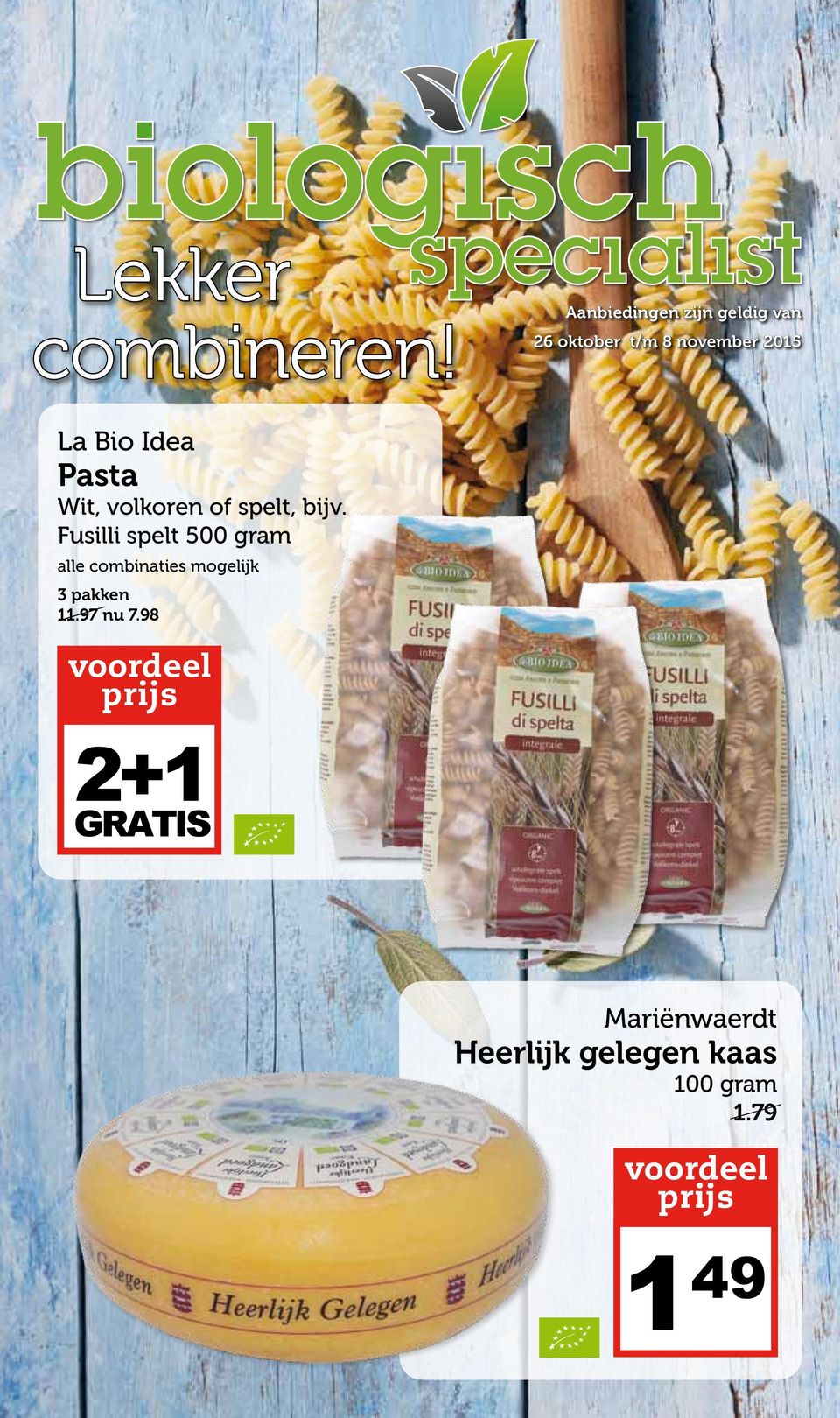 Bio Idea Pasta Wit, volkoren of spelt, bijv.