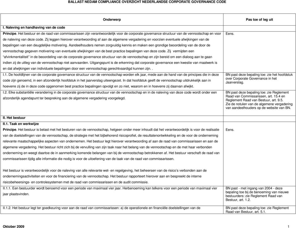 Zij leggen hierover verantwoording af aan de algemene vergadering en voorzien eventuele afwijkingen van de bepalingen van een deugdelijke motivering.