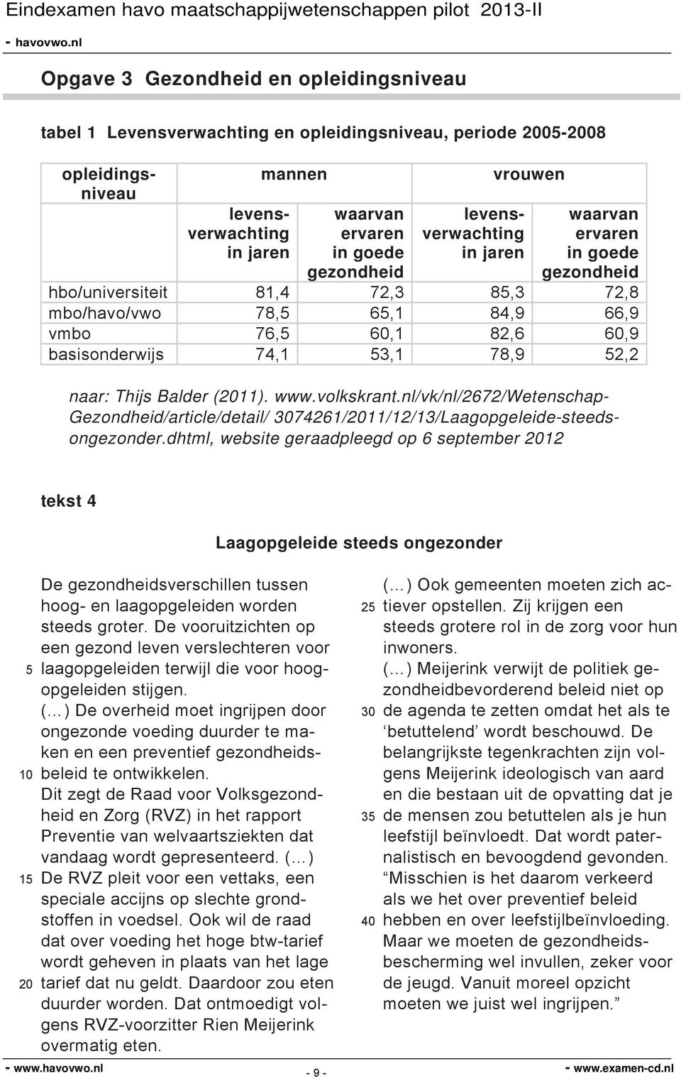 52,2 naar: Thijs Balder (2011). www.volkskrant.nl/vk/nl/2672/wetenschap- Gezondheid/article/detail/ 3074261/2011/12/13/Laagopgeleide-steedsongezonder.