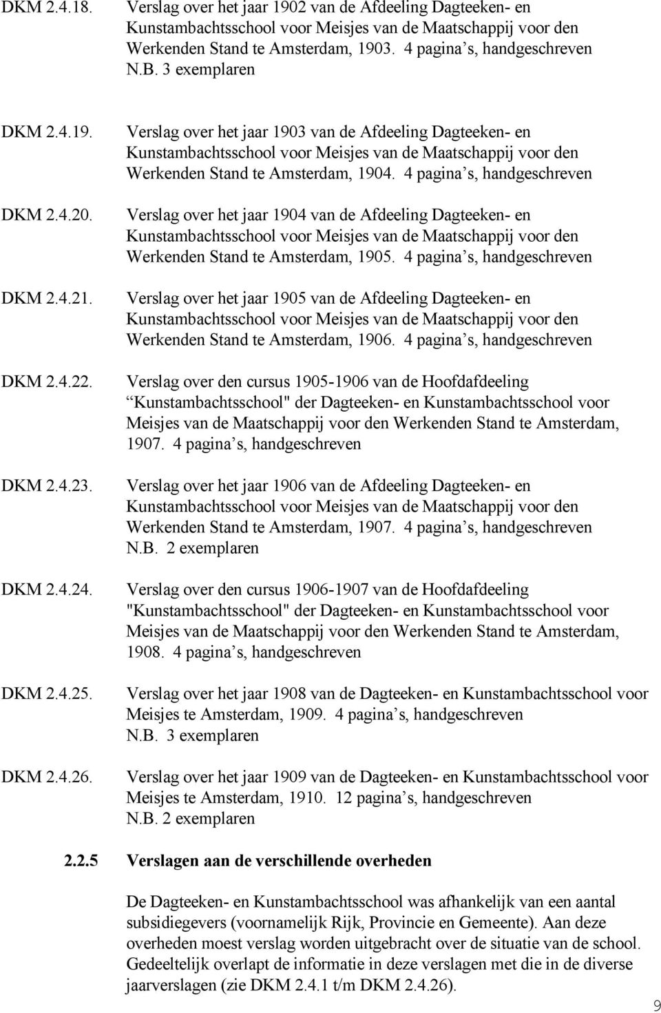 Verslag over het jaar 1903 van de Afdeeling Dagteeken- en Kunstambachtsschool voor Meisjes van de Maatschappij voor den Werkenden Stand te Amsterdam, 1904.