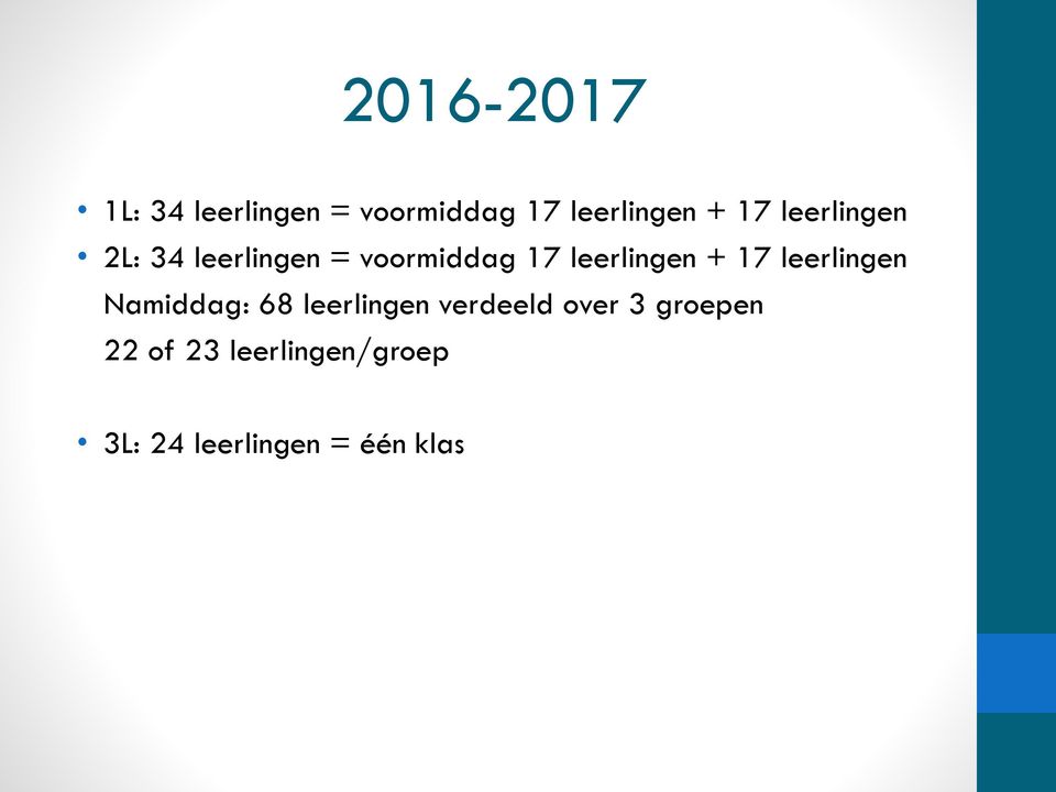 + 17 leerlingen Namiddag: 68 leerlingen verdeeld over 3