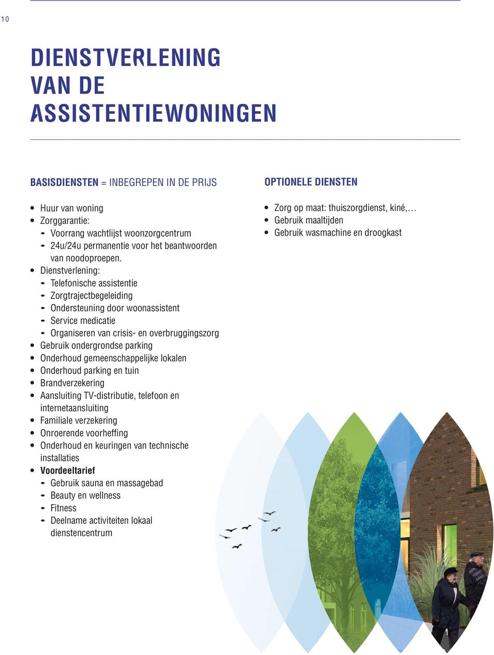 Dienstverlening: Telefonische assistentie Zorgtrajectbegeleiding Ondersteuning door woonassistent Service medicatie Organiseren van crisis- en overbruggingszorg Gebruik ondergrondse parking Onderhoud