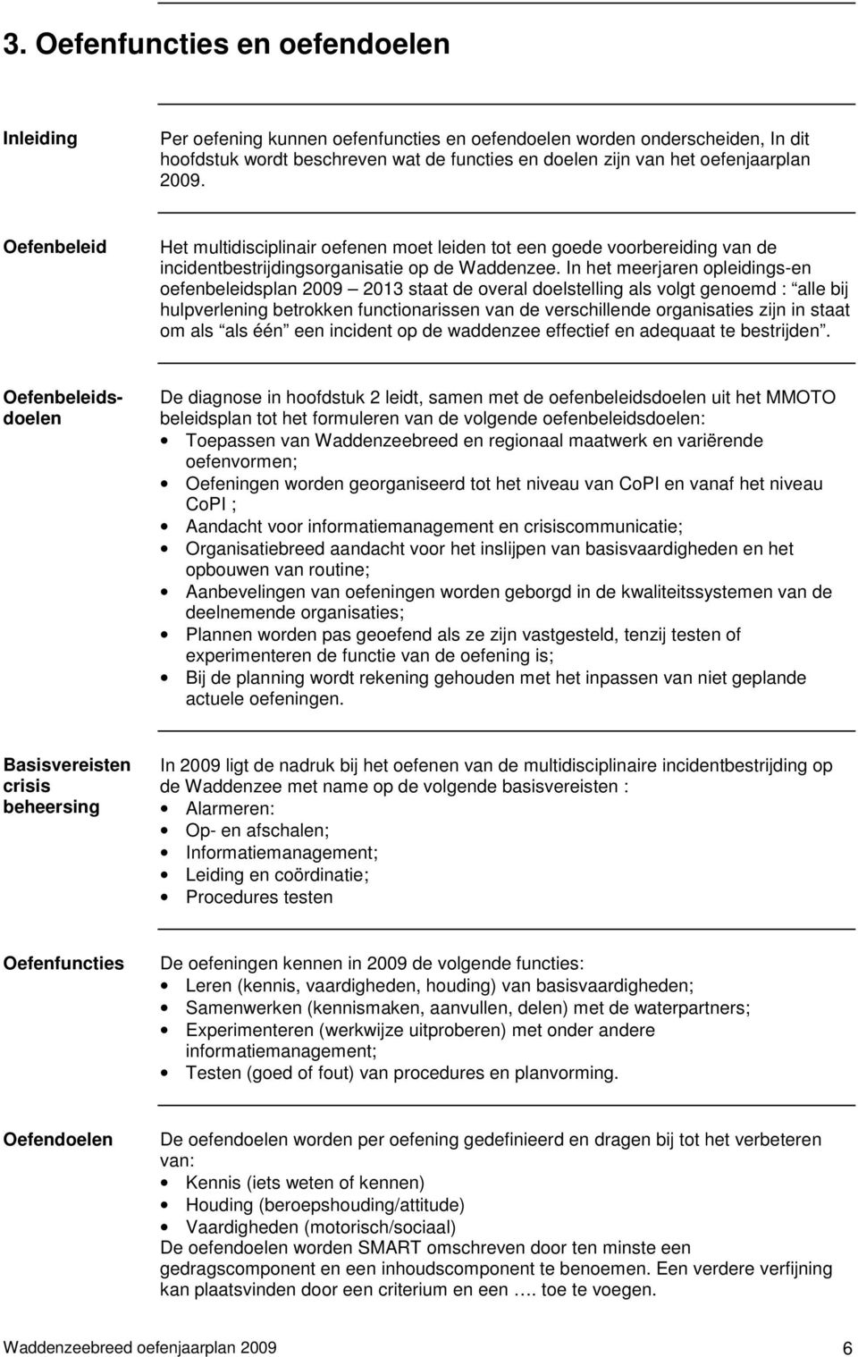 In het meerjaren opleidings-en oefenbeleidsplan 2009 2013 staat de overal doelstelling als volgt genoemd : alle bij hulpverlening betrokken functionarissen van de verschillende organisaties zijn in