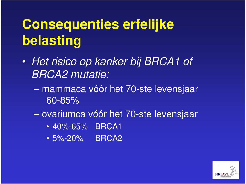 vóór het 70-ste levensjaar 60-85% ovariumca