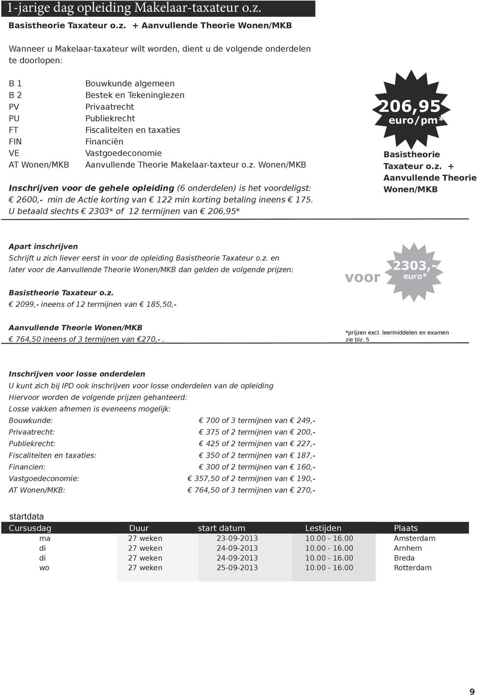 + Aanvullende Theorie Wonen/MKB Wanneer u Makelaar-taxateur wilt worden, dient u de volgende onderdelen te doorlopen: B 1 B 2 PV PU FT FIN VE AT Wonen/MKB Bouwkunde algemeen Bestek en Tekeninglezen