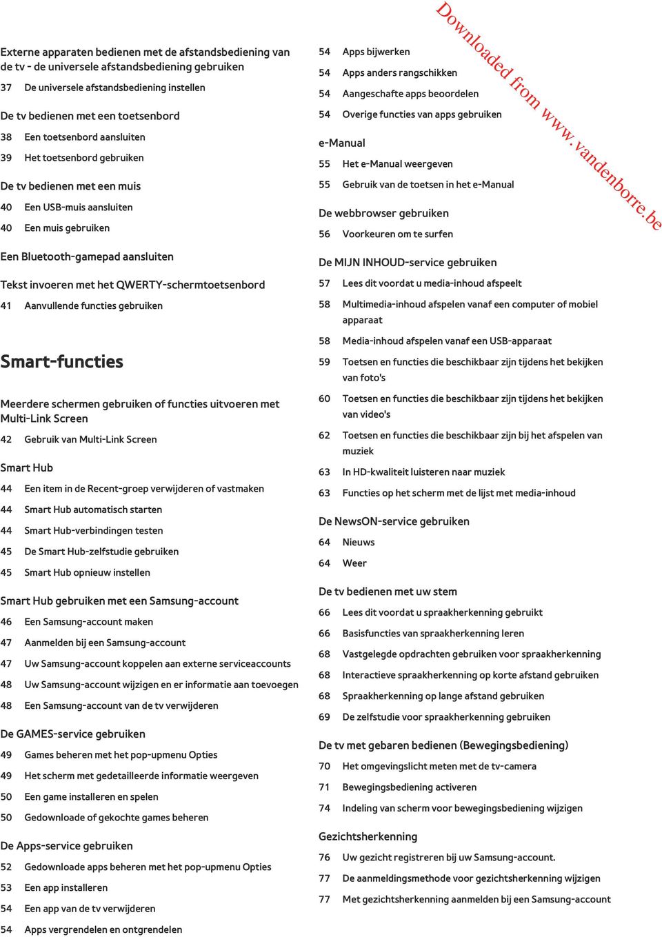 QWERTY-schermtoetsenbord 41 Aanvullende functies gebruiken Smart-functies Meerdere schermen gebruiken of functies uitvoeren met Multi-Link Screen 42 Gebruik van Multi-Link Screen Smart Hub 44 Een