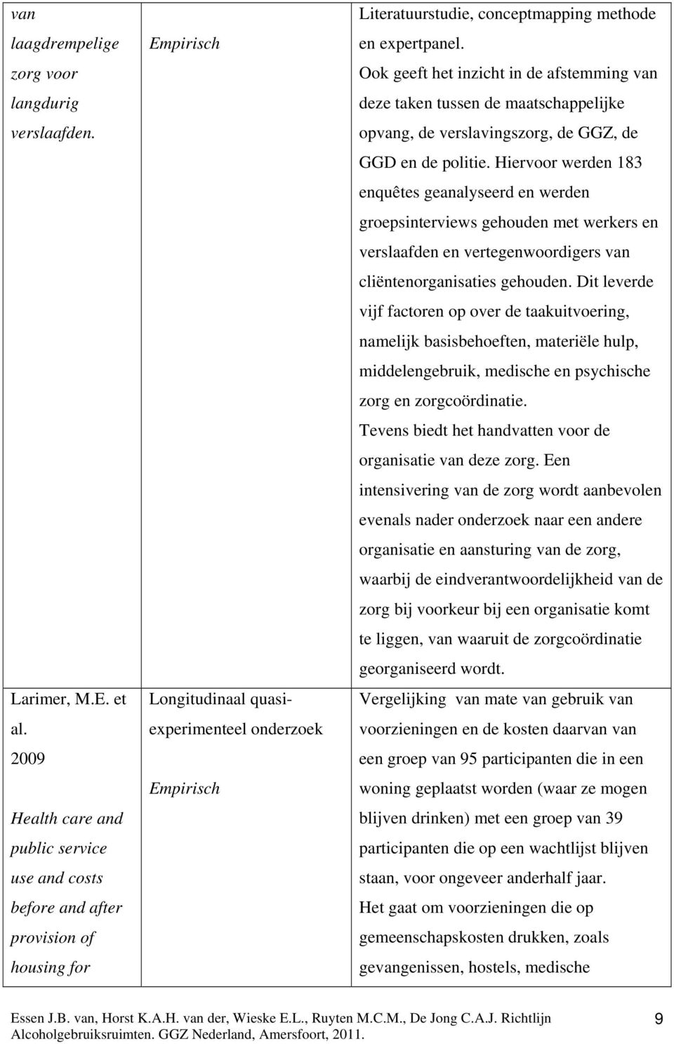 Ook geeft het inzicht in de afstemming van deze taken tussen de maatschappelijke opvang, de verslavingszorg, de GGZ, de GGD en de politie.