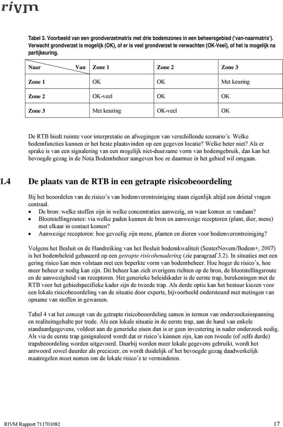 Naar Van Zone 1 Zone 2 Zone 3 Zone 1 OK OK Met keuring Zone 2 OK-veel OK OK Zone 3 Met keuring OK-veel OK De RTB biedt ruimte voor interpretatie en afwegingen van verschillende scenario s.