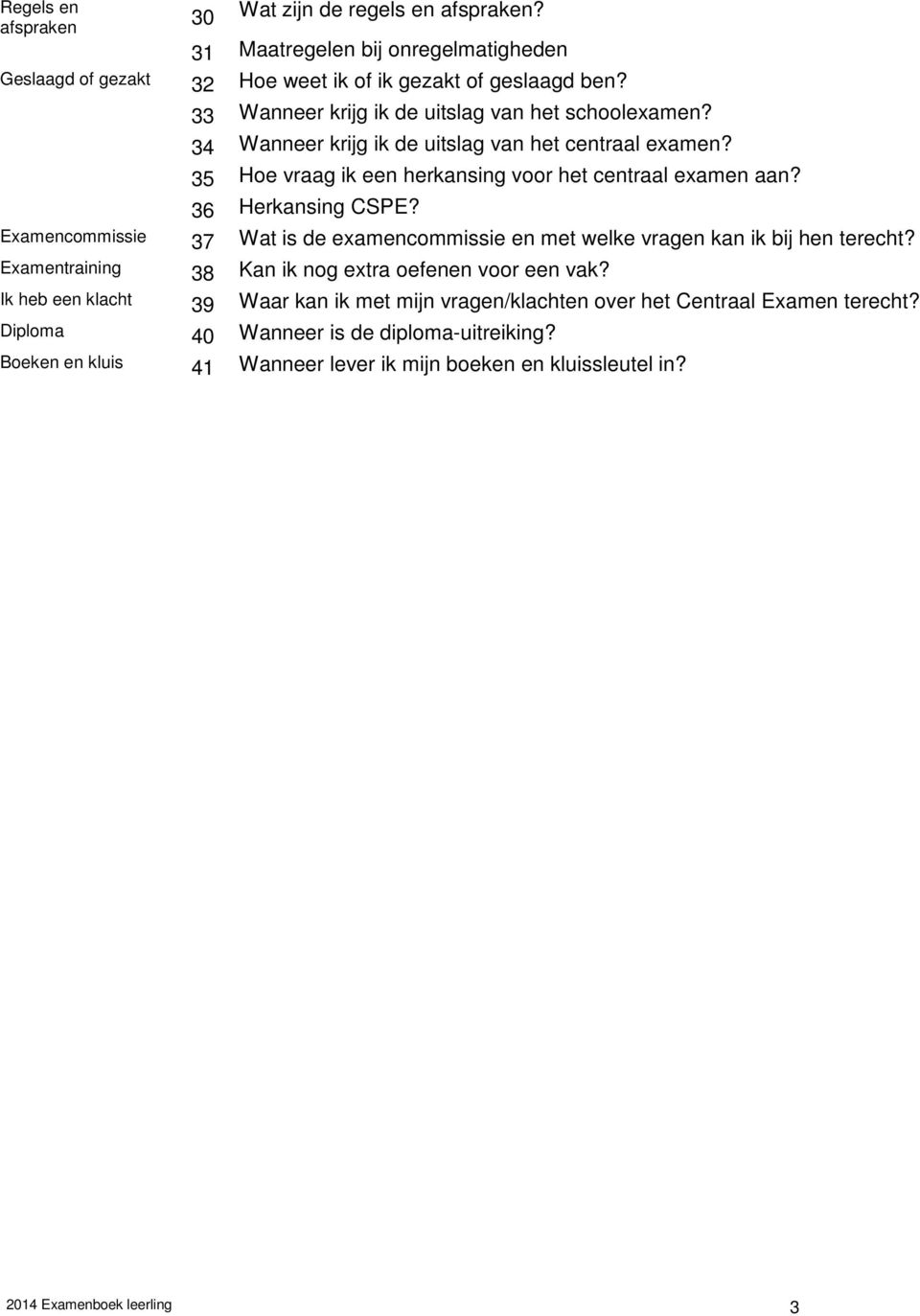 36 Herkansing CSPE? Examencommissie 37 Wat is de examencommissie en met welke vragen kan ik bij hen terecht? Examentraining 38 Kan ik nog extra oefenen voor een vak?